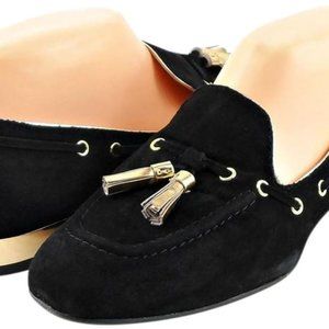 Ivanka Trump Black Nandy Gold Suede Smoking Loafers Flats - Size 8.5 $140